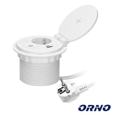 Tomada Elétrica P Secretária C Carregador QI Branco ORNO