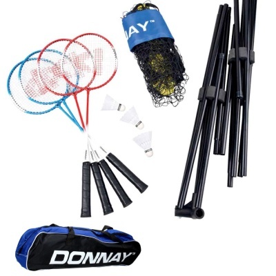 Conjunto de badminton com raquetes, volantes, rede, estrutura e bolsa