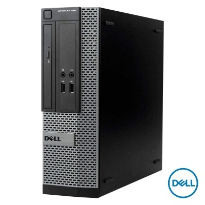 Computador torre Dell OptiPlex 390 preto e cinzento com portas USB e entradas de áudio
