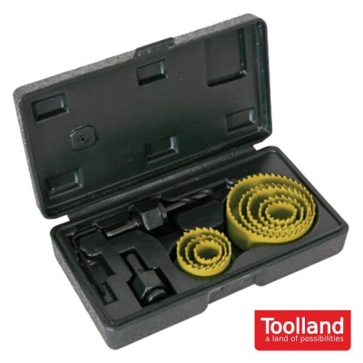 Conjunto de ferramentas Toolland com serras copo amarelas em estojo preto