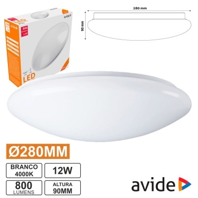 Luminária de teto LED branca oval 280mm 12W avide