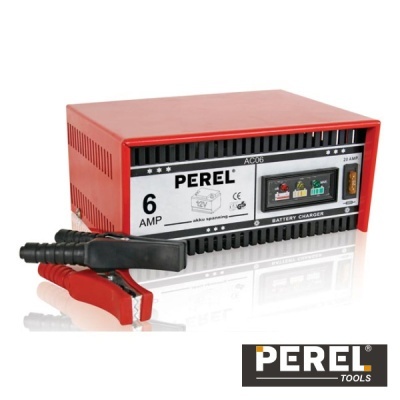 Carregador de baterias PEREL 6 AMP vermelho com pinças
