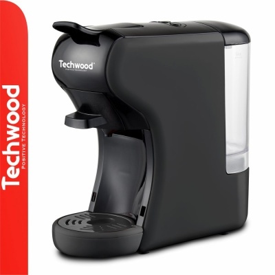 Máquina de café espresso preta Techwood com depósito de água transparente