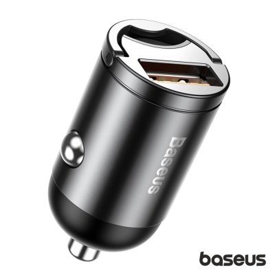 Adaptador Isqueiro QC 3.0 1USB 30W cinza Baseus
