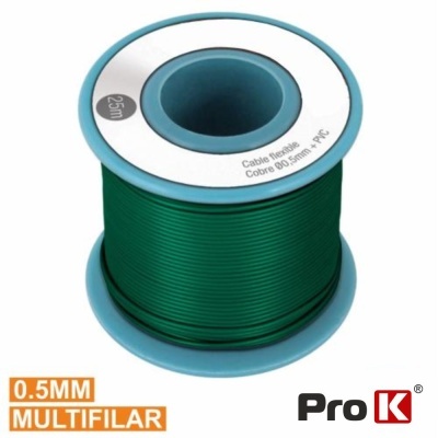 Bobina de cabo flexível multifilar verde 0,5mm 25m Pro K