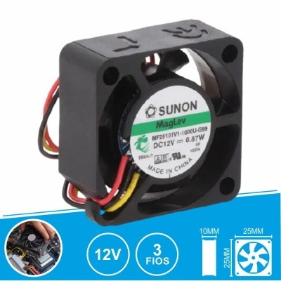 Ventoinha 12VDC 25x25x10mm 3 Fios MF25101V1-1000U-G99 SUNON