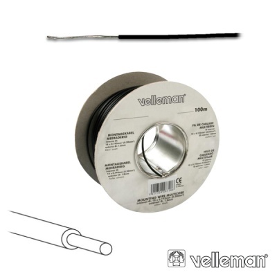 CABO UNIFILAR PRETO 0.5MM ROLO 100M VELLEMAN