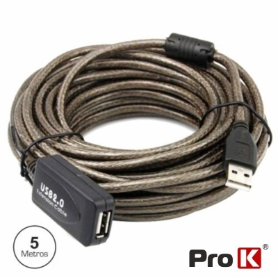 CABO USB-A 2.0 MACHO  USB-A FÊMEA AMPLIFICADO 5M PROK