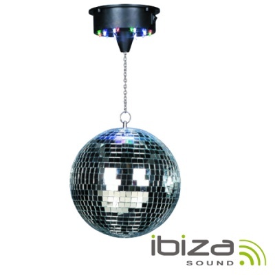 Espelho de discoteca redondo com pequenos espelhos e luzes LED coloridas