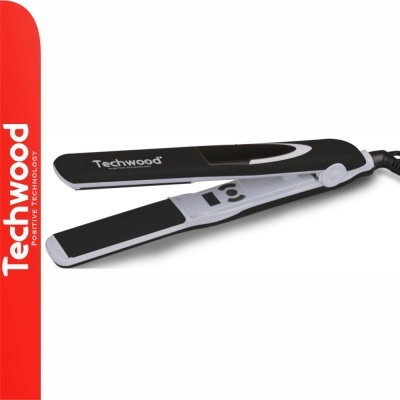 Prancha alisadora de cabelo preta e branca da marca Techwood