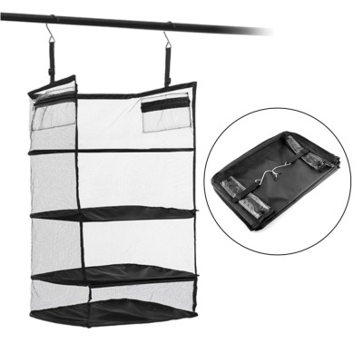 Organizador suspenso de três prateleiras em rede preta com armação