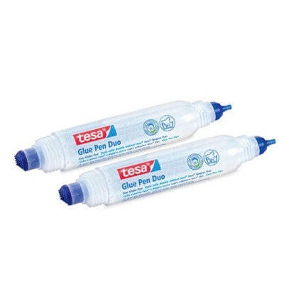 Dois pens de cola tesa Glue Pen Duo de plástico transparente com tampa azul
