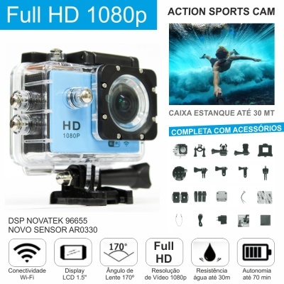 CÂMARA DE AÇÃO WIFI FULL HD 12MP C GRAVAÇÃO VÍDEO