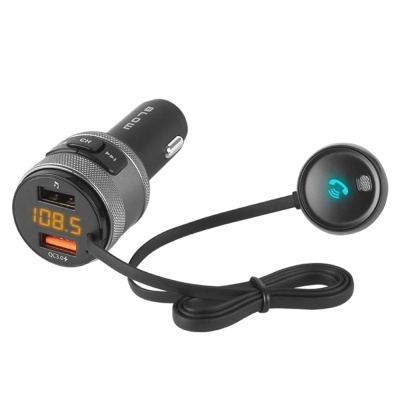 Transmissor FM para carro com carregador USB e microfone
