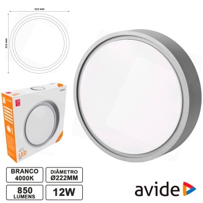 Luz de teto LED redonda branca com diâmetro de 222 mm e embalagem visível