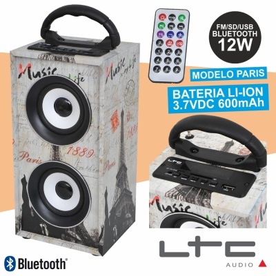 COLUNA BLUETOOTH PORTÁTIL 12W USBSDFMAUXBAT PARIS LTC