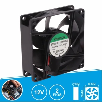 Ventoinha de computador preta SUNON 80x80x25 mm DC12V
