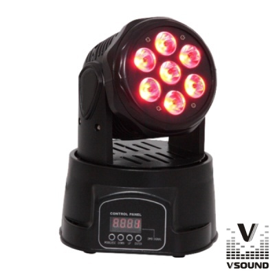 MOVING HEAD MINI 7 LEDS CREE 10W RGBW DMX MIC VSOUND