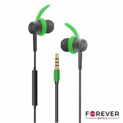 Auriculares intra-auriculares preto e verde com conector jack 3,5 mm