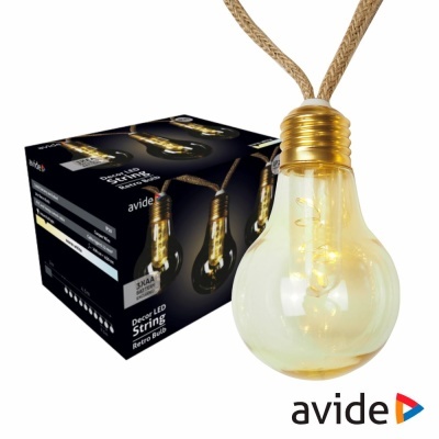Lâmpada retro em vidro com luzes LED e caixa preta da Avide