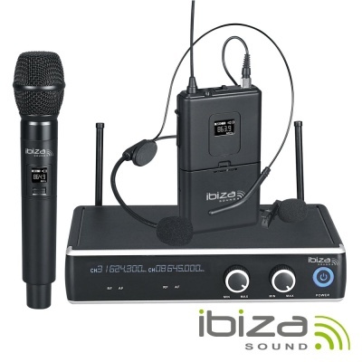 Conjunto de microfone sem fios preto ibiza sound com recetor e microfones