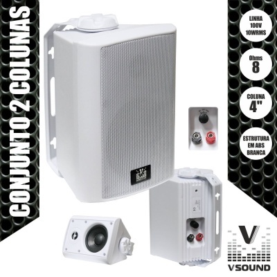 CONJUNTO DE 2 COLUNAS ABS 4" 20W BRANCAS VSOUND