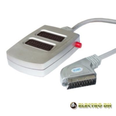 Adaptador de vídeo SCART cinzento com cabo e botão vermelho