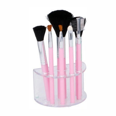 Conjunto de pincéis de maquilhagem rosa com suporte transparente