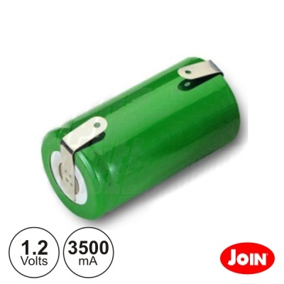 Bateria verde cilíndrica com terminais metálicos e texto técnico