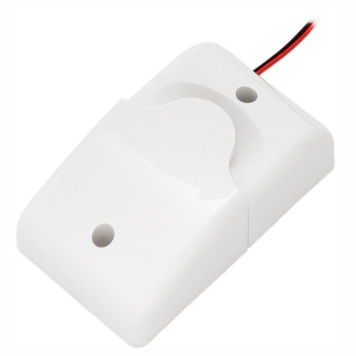 Dispositivo em plástico branco com dois furos e fio preto e vermelho