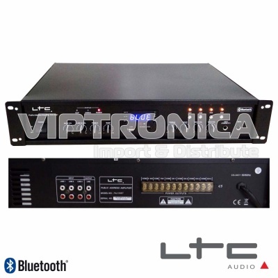 Amplificador de áudio profissional LTC Audio com display digital e conexões na parte traseira