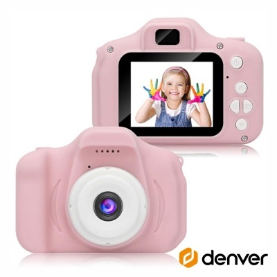 Câmara digital infantil cor-de-rosa com ecrã e botões
