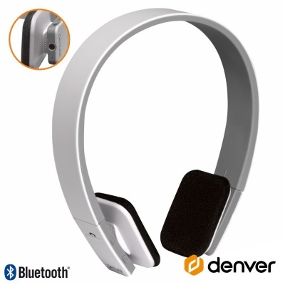 Auricular Bluetooth branco com almofadas pretas da Denver