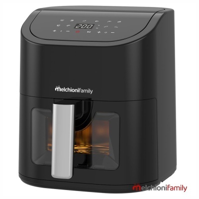 Frigideira elétrica air fryer preta com painel digital e janela transparente