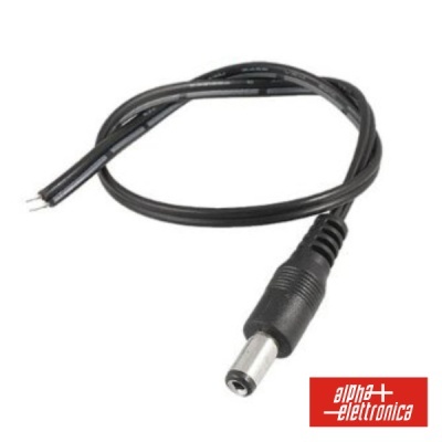 Cabo elétrico preto com ponta fêmea cilíndrica e fios expostos.