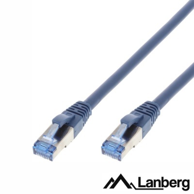Cabo de rede LAN azul com conectores RJ45 metálicos da marca Lanberg