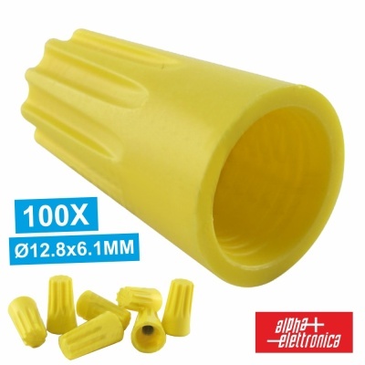Conetores elétricos amarelos tipo torção com texto 100X Ø12.8x6.1MM