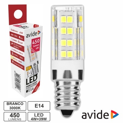 Lâmpada LED avide mini light E14 com embalagem branca e vermelha