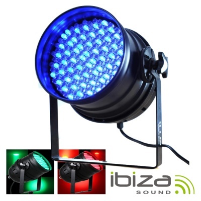Refletor LED azul Ibiza Sound com suporte e cabos.