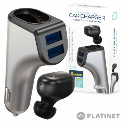 AURICULAR BLUETOOTH V4.2 FICHA ISQUEIRO 2USB 3.1A PLATINET