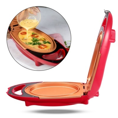 Máquina de cozinhar elétrica oval com revestimento cobre e estrutura vermelha