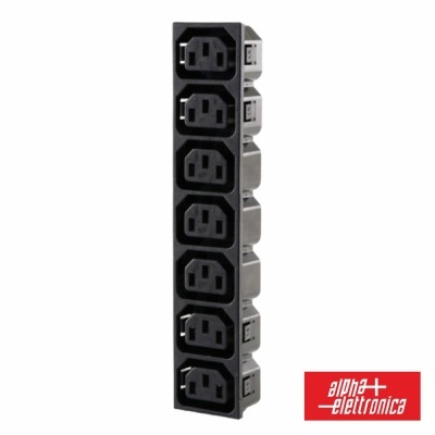Multiplicador de tomadas elétricas de 6 portas pretas com logótipo alpha elettronica