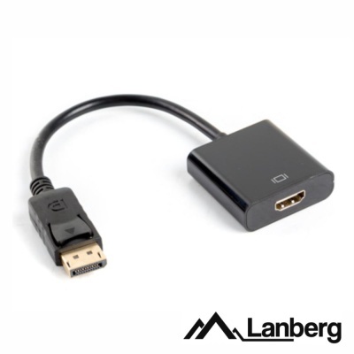 Cabo adaptador preto DisplayPort para HDMI com logótipo Lanberg