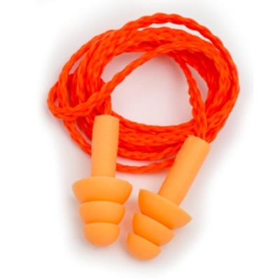 Tampões de ouvido de silicone laranja com corda trançada laranja