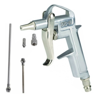 Pistola de ar comprimido metálica prateada OG-10 com acessórios