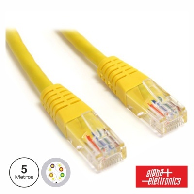 Cabo de rede amarelo RJ45 com 5 metros e logótipo alpha elettronica