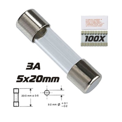 FUSÍVEL 5X20 FUSÃO RÁPIDA 3A (100X)