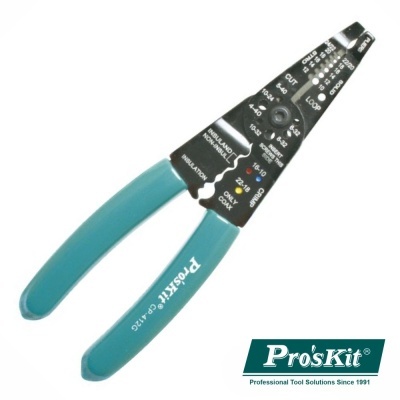 Alicates de corte e descasque de fios Pro'sKit com empunhadura azul e parte metálica preta com marcações