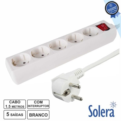 TOMADA ELÉTRICA C 5 SAÍDAS INTERRUPTOR 1.5M BRANCA SOLERA