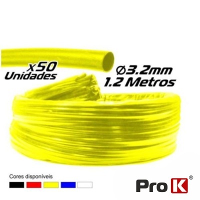 Mangueira de cor amarela transparente com texto e marca Pro K